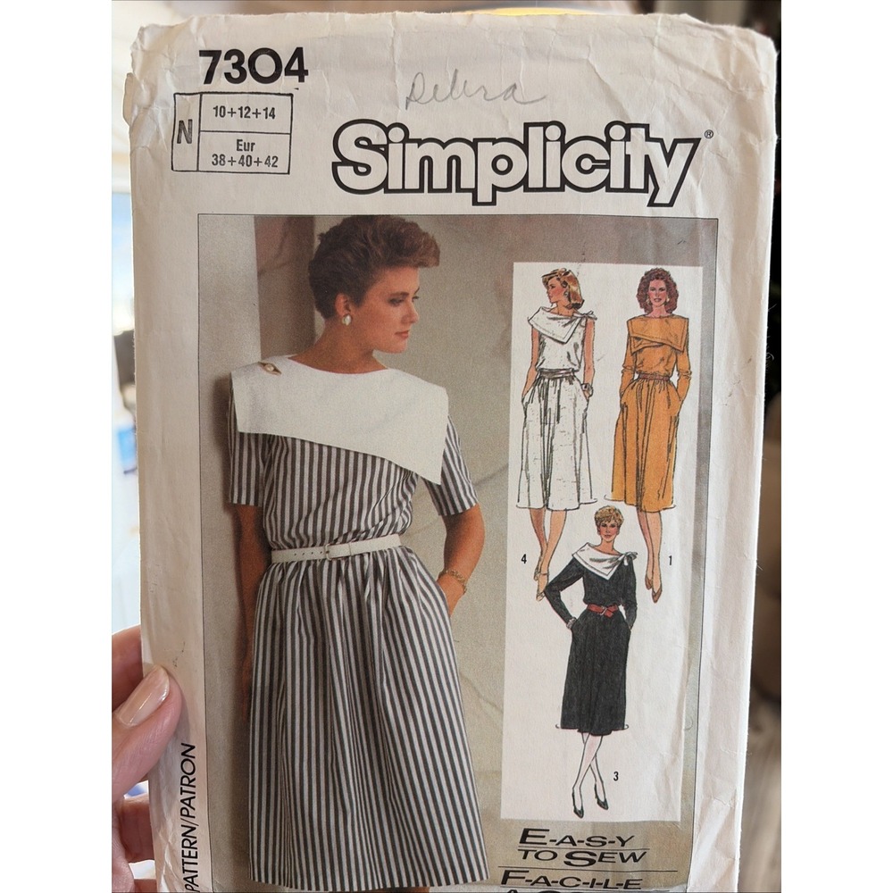 Vintage 1985 Simplicity 7304 Dress Sewing Pattern Size 10-14 Cut Retro 80s